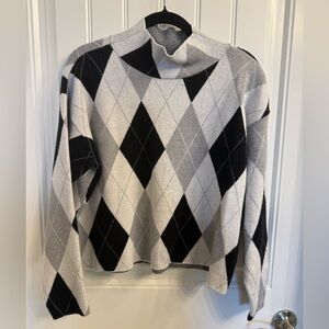 Maeve Anthropologie Argyle Mock Neck Sweater Size Large Gray Black